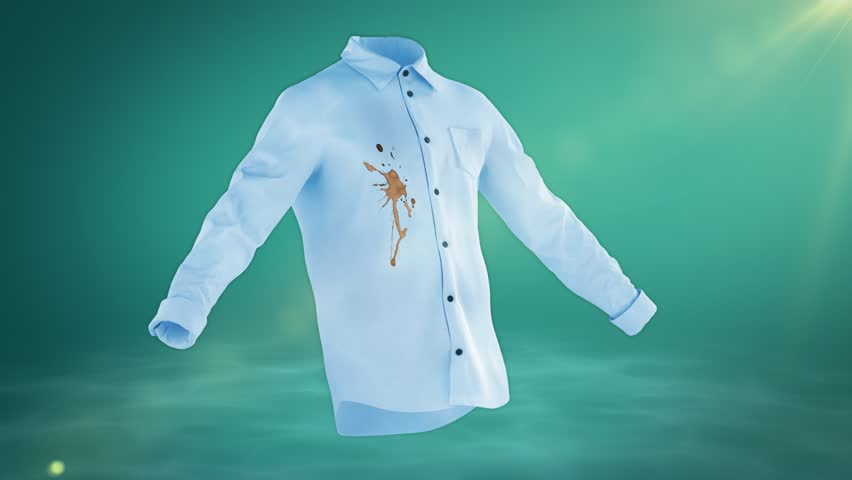 Stain remove from colth animation 4k render. 3d animation of cloth washing and whitening process. Gradient blue water bubbles fly around the t shirt and clean the fibers. Royalty-Free Stock Footage #1099981253