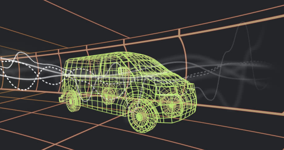 Animation of graphs over 3d van model moving seamless pattern in a tunnel on black background. Automobile engineer and business interface technology concept | Shutterstock HD Video #1099983217