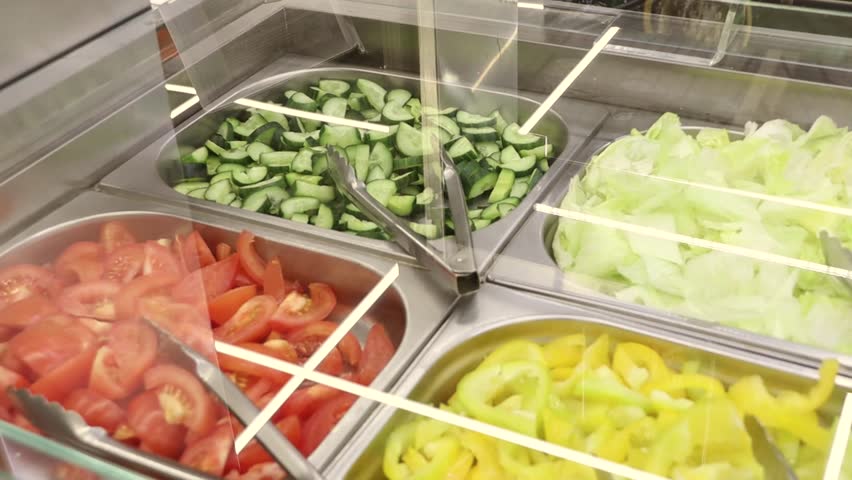 Shelves of salad bar fresh vegetables | Shutterstock HD Video #1099983229