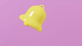 animated bell 3D yellow icon. Loop. 4K motion graphic suitable for social media template