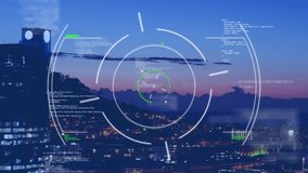 Animation of data processing and scope scanning over aerial view of cityscape at night. Computer interface and business technology concept - Powered by Shutterstock - Get 15% off with code: PIKWIZARD15