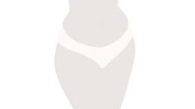 Animation of a dark-skinned woman in her underwear with a rotating hourglass. Concept of the onset of menopause. Female reproductive system.