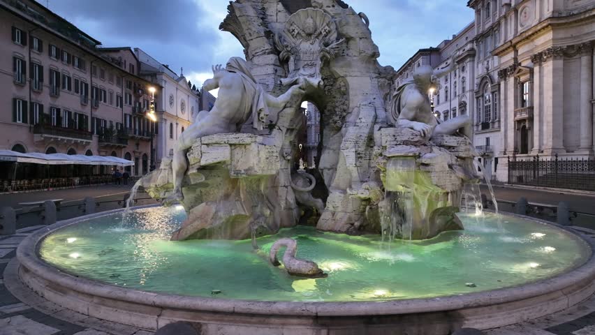 the Fountain of the Four Rivers in Piazza Navona, Rome
aerial view at twilight on a winter morning Royalty-Free Stock Footage #1099988193