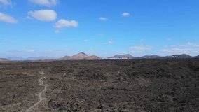 Volcanic landscape on Lanzarote Canary island Fantastic aerial view flight drone