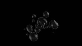 Abstract 3D deformed figure. Black metabolite drop. Surrealistic object based on metabolic spheres on a transparent background. 4k Looped animation in Pro Res 4444 format