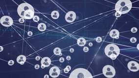Animation of network of connections with people icons over blue background. Global networks, business, finances, computing and data processing concept digitally generated video. - Powered by Shutterstock - Get 15% off with code: PIKWIZARD15