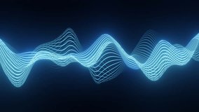 Bright glowing abstract visualizer blue colored equalizer pulsing in the dark. Musical art, soundwave visualiser motion design.  Audio spectrum simulation for music futuristic animation. 3d animation