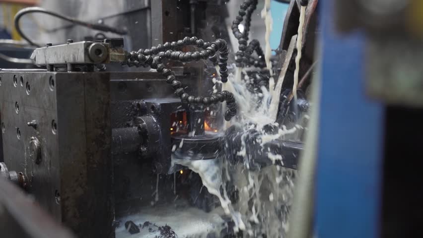 A close-up view of wet polishing manufacturing machines in a factory | Shutterstock HD Video #1100001649