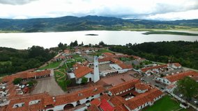 Old town with ancestral magical lake with sacred and religious constructions