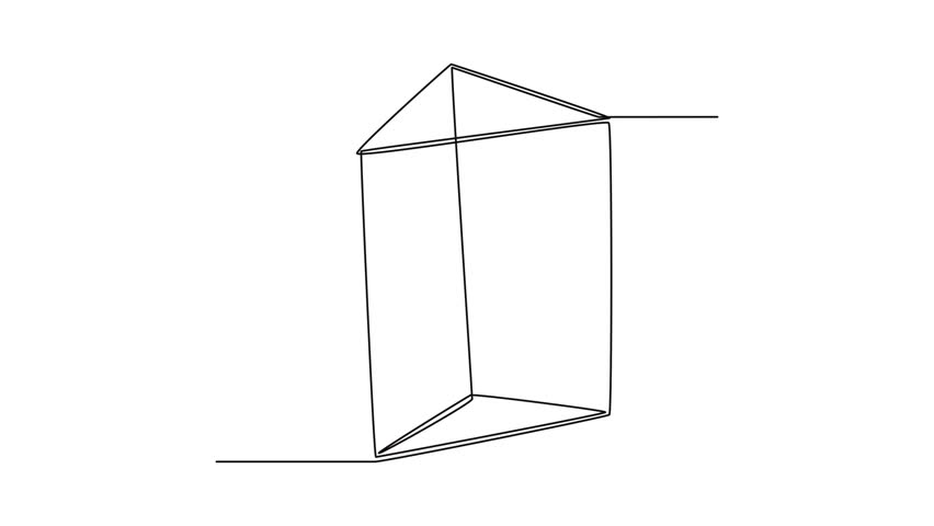 Continuous one line drawing animation of triangular prism. Geometric shapes concept. Full length animation illustration. High quality 4k footage.