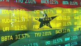 Animation of financial data processing over flag of ghana. Global business, finances, computing and data processing concept digitally generated video. - Powered by Shutterstock - Get 15% off with code: PIKWIZARD15