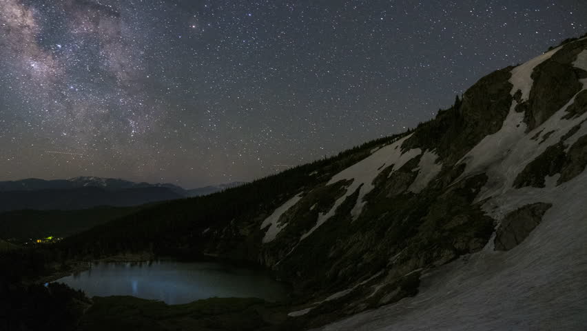 Night time lapse of the Milky Way Galaxy passing over St Mary