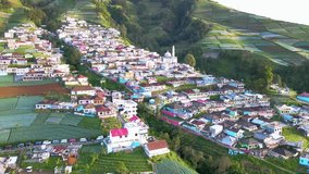 Aerial view of Nepal Van Java Indonesia. Village on the slope of Sumbing Mountain