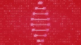 Animation of binary coding data processing over spinning dna structure against red background. Computer interface and medical research technology concept - Powered by Shutterstock - Get 15% off with code: PIKWIZARD15