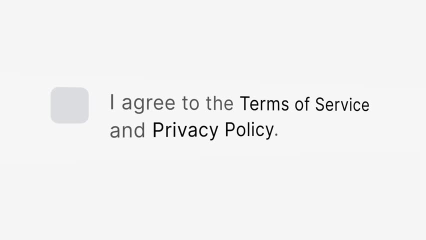 Mouse Cursor Clicking "I accept the terms of use and Privacy Policy" Checkbox, Terms and Conditions Agreement.Viewpoint Over The Internet Network Website. Royalty-Free Stock Footage #1100025829