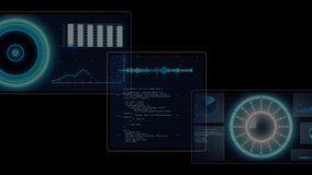 Animation of data processing with scope scanning on black background. Global connections, computing and digital interface concept digitally generated video. - Powered by Shutterstock - Get 15% off with code: PIKWIZARD15