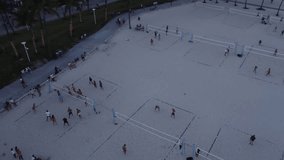 Video recorded with a drone in the sports area of ​​the beach of Miami Beach in Florida