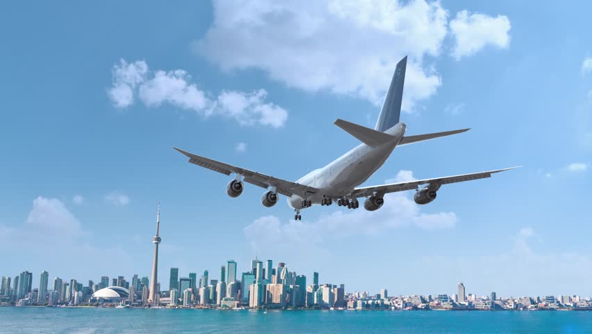Airliner Flying and Landing Toronto, Ontario, Canada. Airplane concept