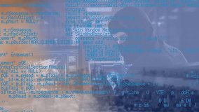 Animation of data processing over rear view of male hacker using laptop. Cyber security and business technology concept - Powered by Shutterstock - Get 15% off with code: PIKWIZARD15