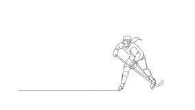Animation of one line drawing of young ice hockey player in action to play a competitive game on ice rink stadium. Sport tournament concept. Continuous line self draw animated. Full length motion. - Powered by Shutterstock - Get 15% off with code: PIKWIZARD15