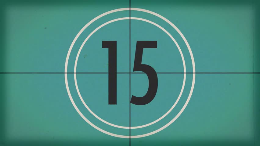 15 seconds vintage film countdown on turquoise blue background. Old retro wipe rolling effect. Scratches, details and noise. Dusty and grainy feel. 4K motion graphics. Royalty-Free Stock Footage #1100034821