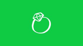 Valentine Diamond Ring Animated Sticker, Outline Doodle Hand Drawn Style. Valentine's Day Scribble Grunge Icon Concept on Green Screen Background. 4k Ultra HD Video Motion Graphic Animation.