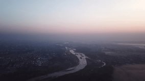 slow dramatic mystic fairy tale video from a height on an evening orange sunset. High quality 4k footage