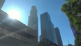 Car POV on downtown in Los Angeles in slow motion 120fps