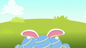 Happy Easter - Easter bunny video animation. Festive decoration for TV program with easter theme. 3D Illustration