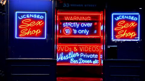 London. United Kingdom. April 2015.Neon signs in a sex shop