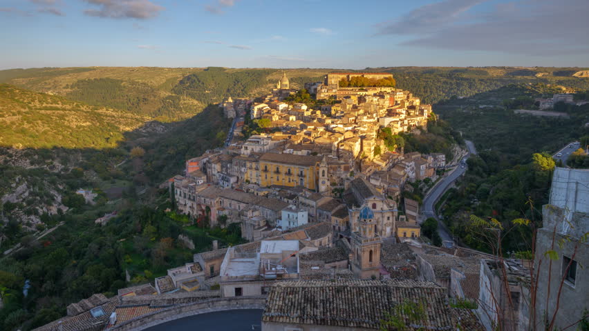 Ragusa Ibla, Italy town view at dusk in Sicily.