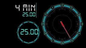 stopwatch 60 seconds animation on a black background in hud interface digital style. The futuristic look shows the minute hand and seconds in text - Powered by Shutterstock - Get 15% off with code: PIKWIZARD15