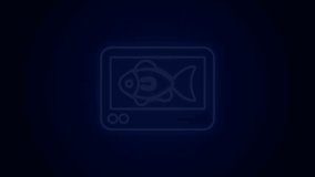 Glowing neon line Fish finder echo sounder icon isolated on black background. Electronic equipment for fishing. 4K Video motion graphic animation.