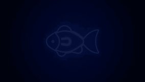 Glowing neon line Fish icon isolated on black background. 4K Video motion graphic animation.