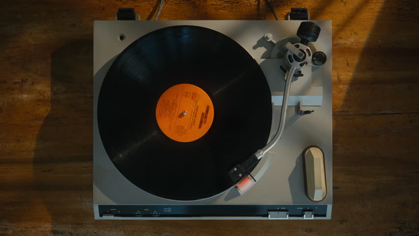 Static Vintage Vinyl Record Player Overhead Shot Royalty-Free Stock Footage #1100054613