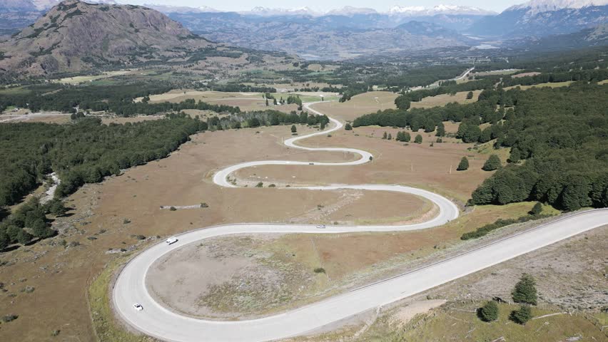 Aerial view of the winding roads at the Viewpoint Mirador Cerro Castillo in Patagonia, Chile - natural look