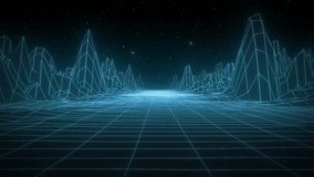 Trendy retro futuristic pink landcape 3d surface among mountains with dark space background. 3D render. Retrowave VJ videogame landscape, neon lights and low poly terrain grid. Seamless loop.	
 - Powered by Shutterstock - Get 15% off with code: PIKWIZARD15