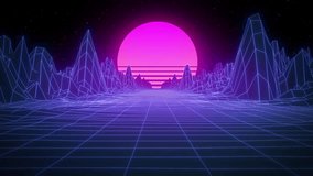 Trendy retro futuristic pink and blue neon lights 3d road among mountains with sun on background. 3D render. Retrowave VJ videogame landscape, neon lights and low poly terrain grid. Seamless loop.	
 - Powered by Shutterstock - Get 15% off with code: PIKWIZARD15