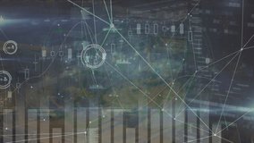 Animation of network of connections with data processing over cityscape. global fiances, connections, data processing and digital interface concept digitally generated video. - Powered by Shutterstock - Get 15% off with code: PIKWIZARD15