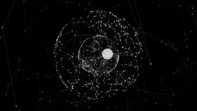 Animation of network of connections and globe over dark background. global connections, data processing and technology concept digitally generated video.