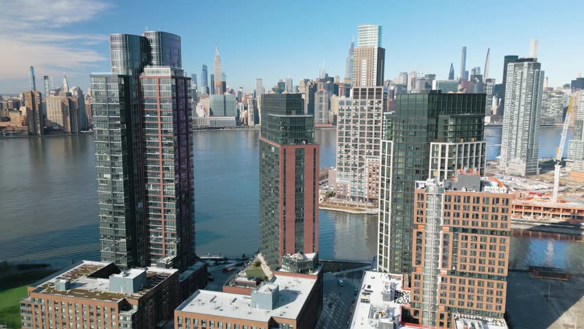 Cinematic Drone Shot Reveals Midtown Manhattan Skyline on Beautiful Day in New York City