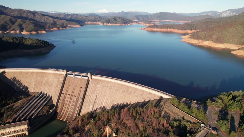 Shasta Dam, Sacramento River. Hydro Electric Power Dam and Plant. Royalty-Free Stock Footage #1100065877