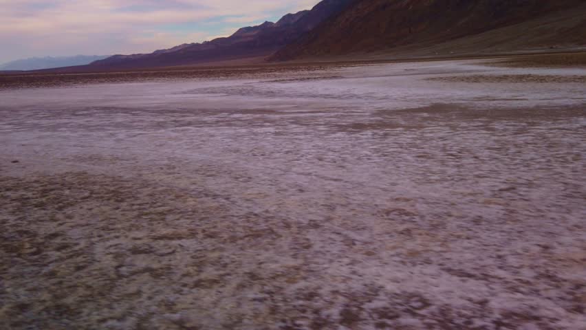 Gimbal dolly shot across the Badwater Basin salt flats in Death Valley, California. 4K