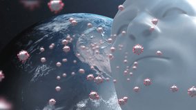Animation of virus cells, human face model, graphs and globe. global covid 19 pandemic, science and digital interface concept digitally generated video. - Powered by Shutterstock - Get 15% off with code: PIKWIZARD15