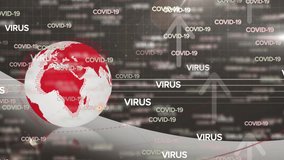 Animation of covid writings, globe and arrows on black background. global covid 19 pandemic, science and digital interface concept digitally generated video. - Powered by Shutterstock - Get 15% off with code: PIKWIZARD15