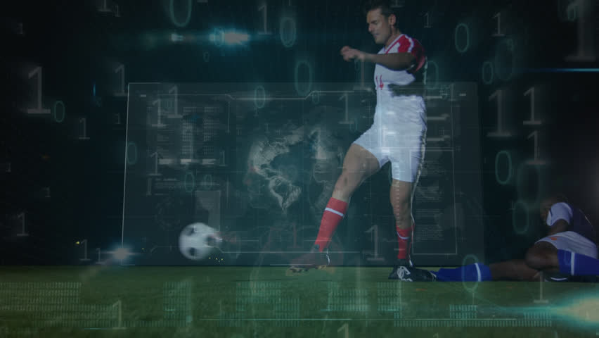Animation of data processing and binary coding over caucasian football player on football pitch. global sports, competition and data processing concept digitally generated video. - Powered by Shutterstock - Get 15% off with code: PIKWIZARD15