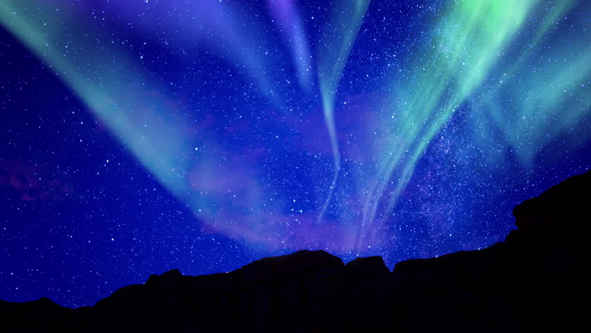 Aurora Glowing Green Purple and Milky Way Galaxy Canyon Tilt Up | Shutterstock HD Video #1100068771