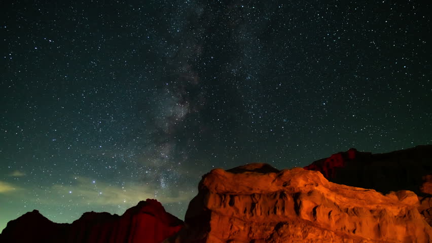 Milky Way Galaxy Over Red Rock Canyon Summer Southwest Sky 24mm Tilt Down Mojave Desert California USA