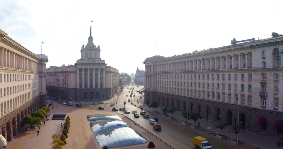 Aerial view of the capital of Bulgaria, Sofia. Center of the city and the parlament
