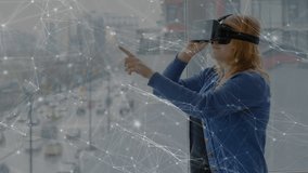 Animation of network of connections over caucasian woman using vr headset. global technology, connections and digital interface concept digitally generated video. - Powered by Shutterstock - Get 15% off with code: PIKWIZARD15